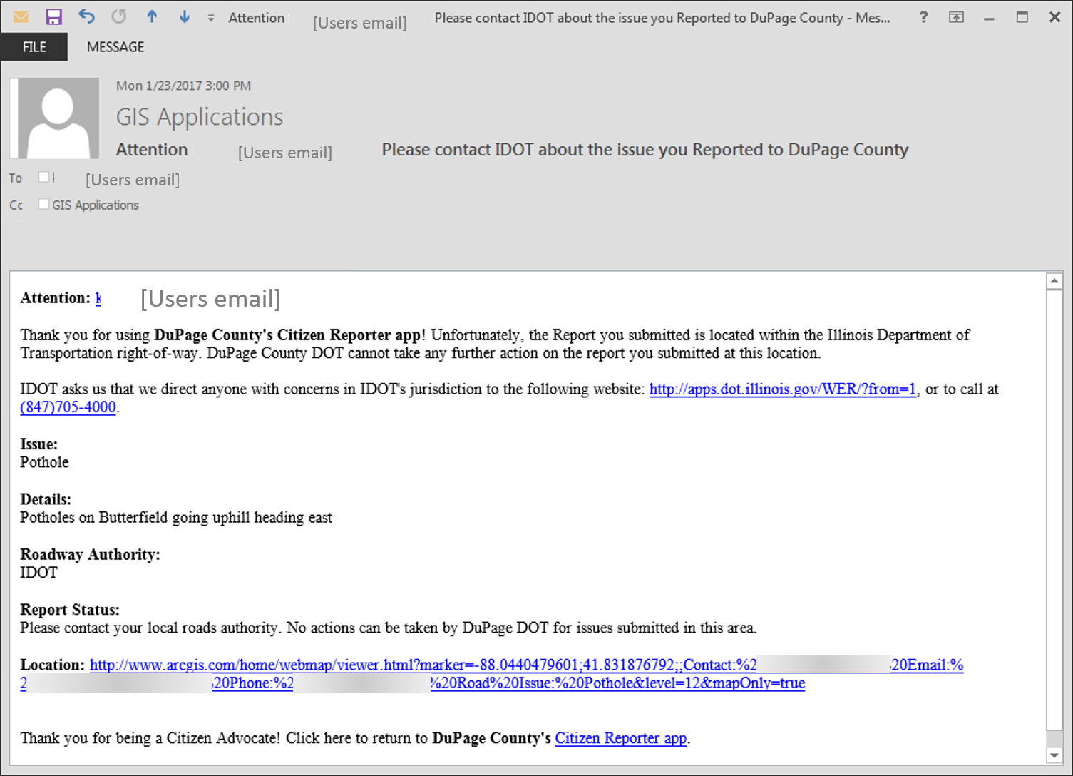 user email completed by dudot